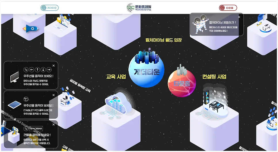 메타버스 홈페이지 , '문화프레임 빅테이터연구소' 제작 포트폴리오